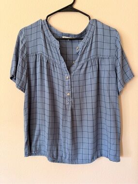 C&C California Blue Windowpane Button-Front Top